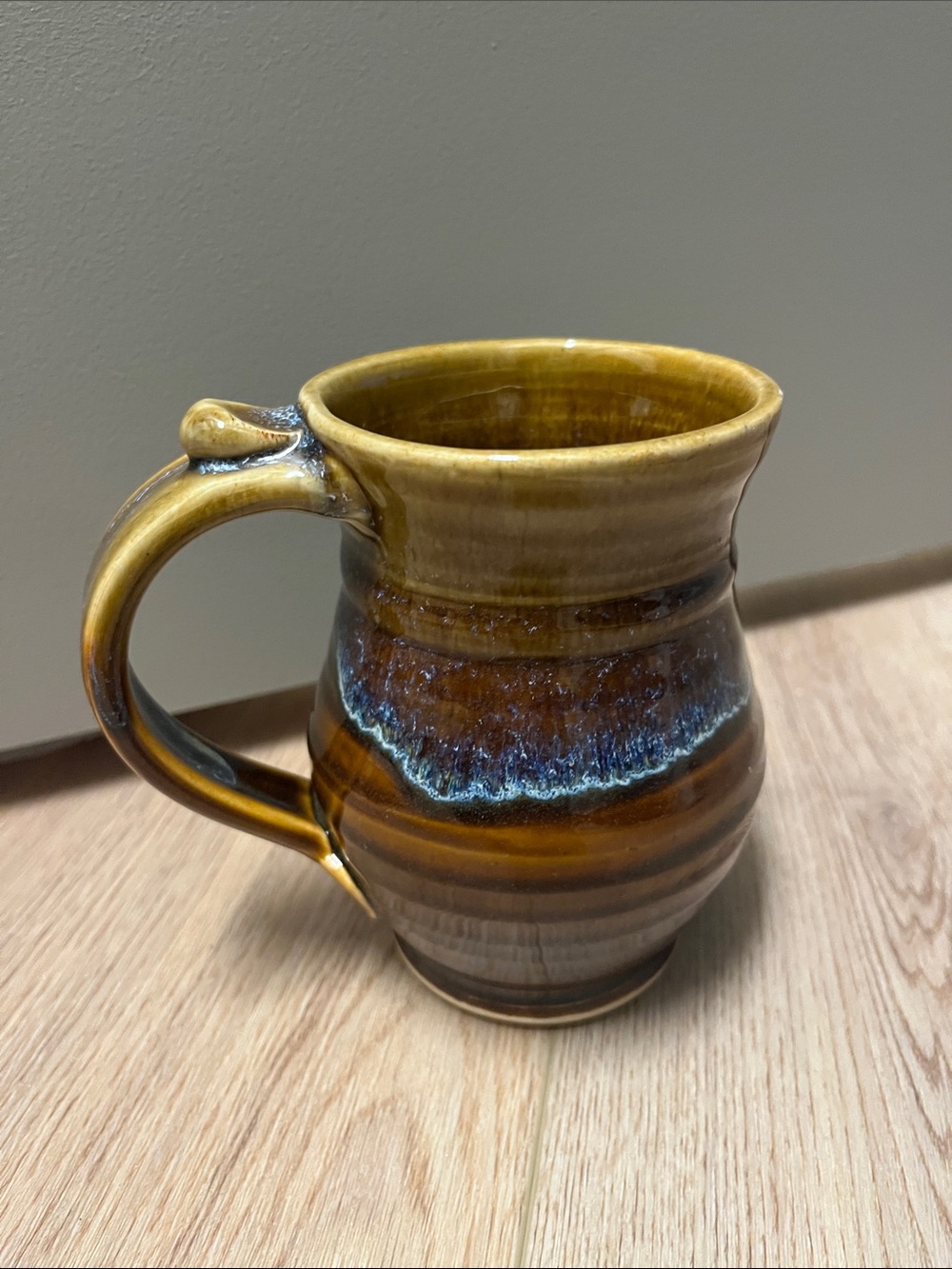 Handmade Glazed Pottery Mug in Brown and Amber - Picture 3 of 7